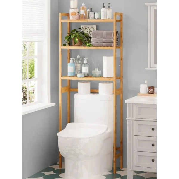 Over The Toilet Storage, 3-Tier Bathroom Organizer Over Toilet with Sturdy Bamboo Shelves