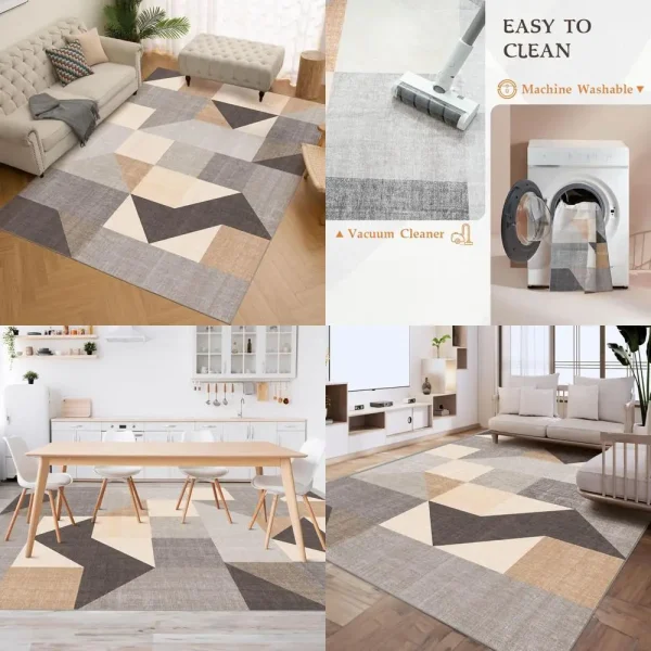 Machine Washable Geometric 5x7 Area Rugs: Soft, Non-Slip, and Non-Shed for Living Rooms and Bedrooms