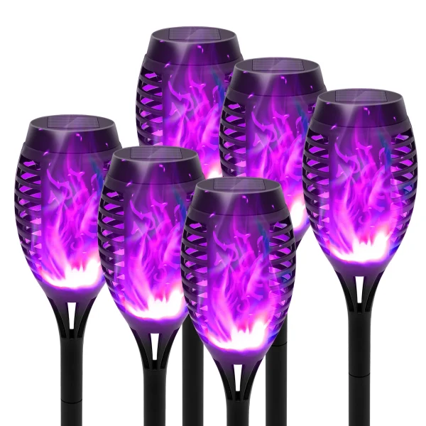 Green Solar Flame Light Outdoor with Flickering Flame Waterproof Lawn Ground Inserted Landscape for Garden Decorations Yard Pati