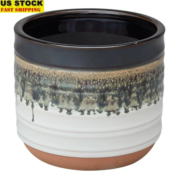 8" Round Ceramic Planter with Reactive Finish Weather-Resistant