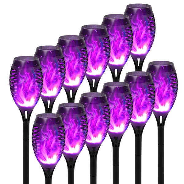 Green Solar Flame Light Outdoor with Flickering Flame Waterproof Lawn Ground Inserted Landscape for Garden Decorations Yard Pati